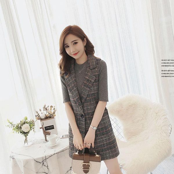 women's vests plus size long vest suit korean 2021 autumn plaid sleeveless blazer women fashion single button jacket pocket female ok17, Black;white
women's vests plus size long vest suit korean 2021 autumn plaid sleeveless blazer women fashion single button jacket pocket female ok17, Black;white