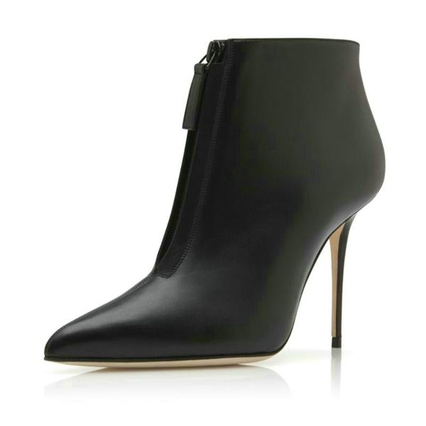 boots women basic booties pointed toe thin heel ankle, Black