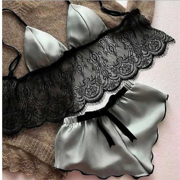 women two piece suit suspender pajamas underwear silk lace211203, Black;white
women two piece suit suspender pajamas underwear silk lace211203, Black;white