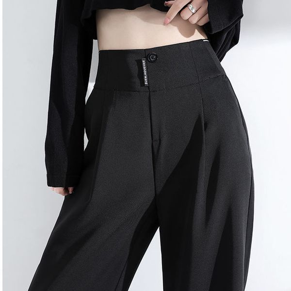 suit pants women's high waist ooping feeling black thin loose straight with leisure floor agging wide leg, White
suit pants women's high waist ooping feeling black thin loose straight with leisure floor agging wide leg, White