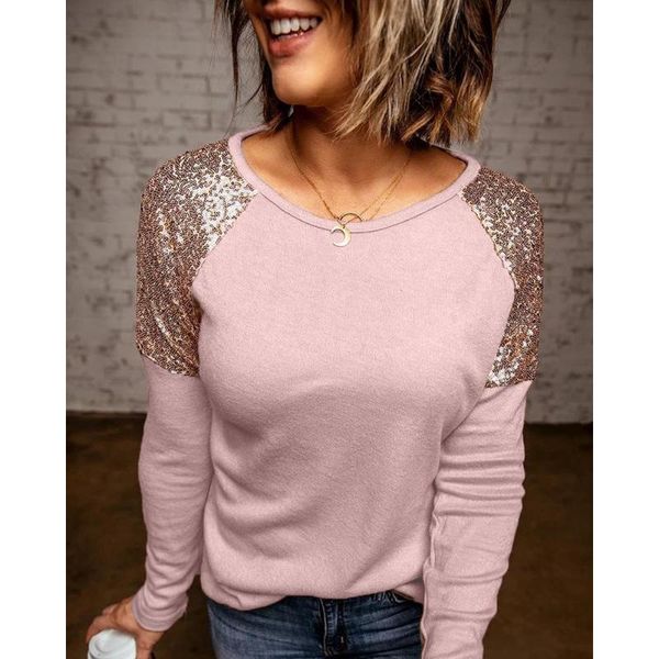 women's t-shirt 2021 spring long sleeve patchwork sequins women loose casual shirts elegant ladies streetwear tees blusas mujer, White 
women's t-shirt 2021 spring long sleeve patchwork sequins women loose casual shirts elegant ladies streetwear tees blusas mujer, White