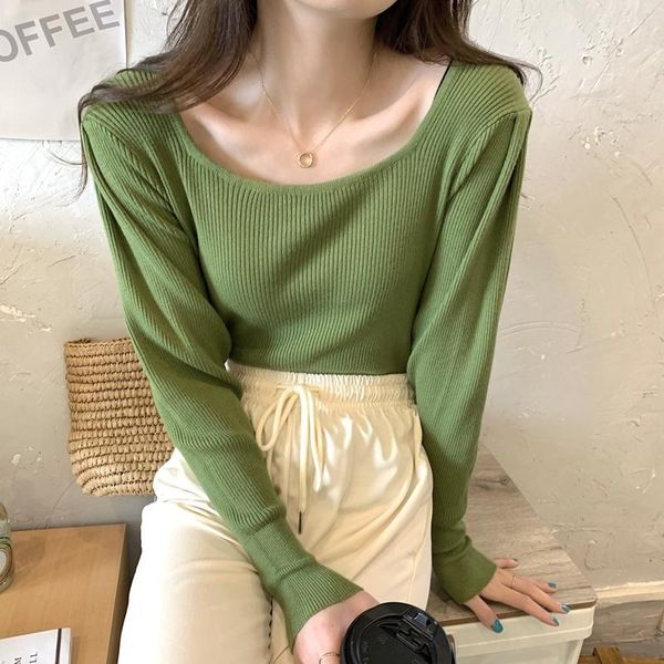women's sweaters slim fit inside with foreign style square neck sweater autumn bottomed 2021 korean lazy top, White;black
women's sweaters slim fit inside with foreign style square neck sweater autumn bottomed 2021 korean lazy top, White;black