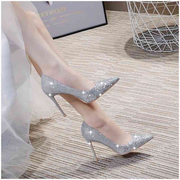 sandals small stiletto shoes female spring 2021 pointed shallow mouth crystal single silver sequin banquet dress wedding shoe, Black 
sandals small stiletto shoes female spring 2021 pointed shallow mouth crystal single silver sequin banquet dress wedding shoe, Black
