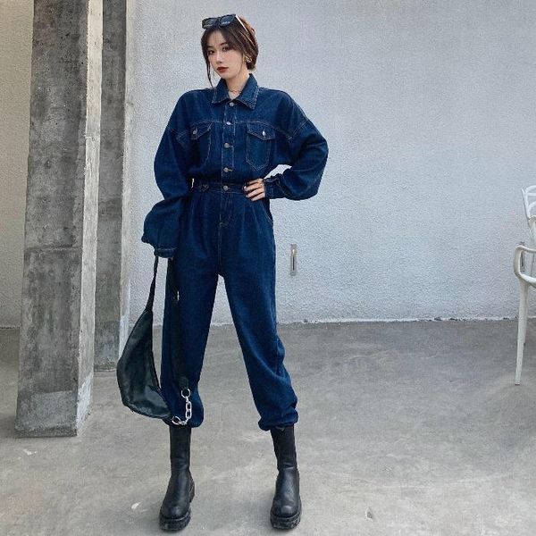 korean hong kong style long sleeve denim jumpsuit pants women's jumpsuits & rompers, Black;white
korean hong kong style long sleeve denim jumpsuit pants women's jumpsuits & rompers, Black;white