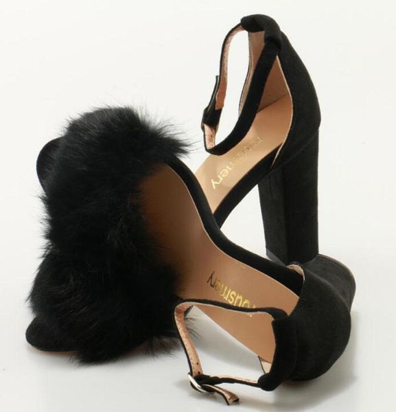 women fashion hairball design thick heel sandals ankle strap charming dress shoes, Black
women fashion hairball design thick heel sandals ankle strap charming dress shoes, Black