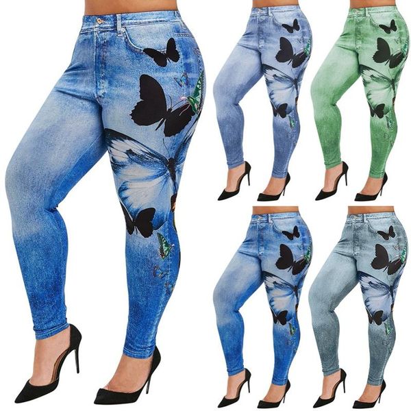 women's imitation cowboy leggings plus size elasticity slim pants butterfly printing high waist legging pantalones de mujer #yy, Black
women's imitation cowboy leggings plus size elasticity slim pants butterfly printing high waist legging pantalones de mujer #yy, Black