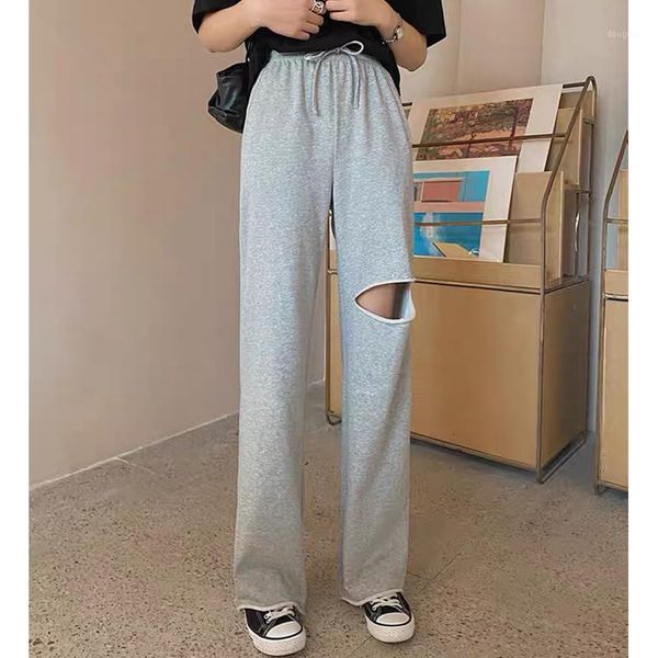 women's pants & capris shijia ripped sweat women high waist elastic gray black hole sweatpants female loose streetwear chic trousers 20, Black;white 
women's pants & capris shijia ripped sweat women high waist elastic gray black hole sweatpants female loose streetwear chic trousers 20, Black;white