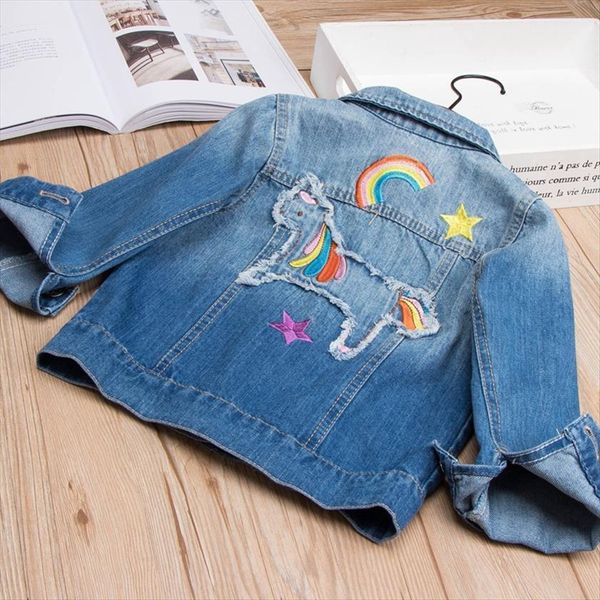 spring autumn girls denim jacket children jeans rainbow unicorn embroidered kids coat for clothing, Blue;gray
spring autumn girls denim jacket children jeans rainbow unicorn embroidered kids coat for clothing, Blue;gray