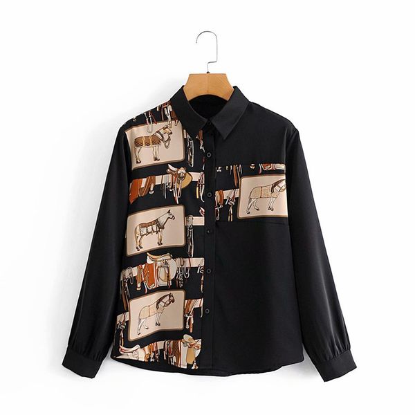 2021 new fashion women's simple casual pony stitching printing loose shirt size s, White
2021 new fashion women's simple casual pony stitching printing loose shirt size s, White