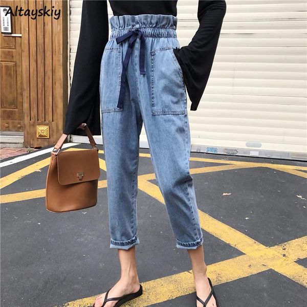 women's jeans women lace up ruffles ankle-length designer lovely denim elastic waist daily college students loose ulzzang females casua, Blue
women's jeans women lace up ruffles ankle-length designer lovely denim elastic waist daily college students loose ulzzang females casua, Blue