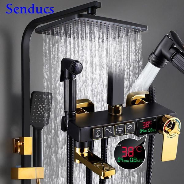 digital shower set senducs brass bathroom mixer faucets matte black thermostatic system rainfall sets 
digital shower set senducs brass bathroom mixer faucets matte black thermostatic system rainfall sets