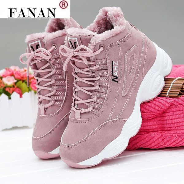 boots women snow winter shoes with fur warm ankle, Black