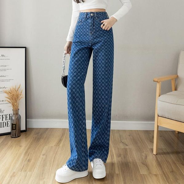 women's jeans high waist women age season in 2021, the han edition jacquard straight easy mop wide-legged pants ins, Blue
women's jeans high waist women age season in 2021, the han edition jacquard straight easy mop wide-legged pants ins, Blue