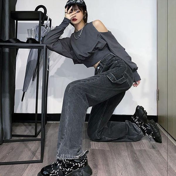 high waist loose full women jean length mom plus size harajuku straight wide leg clothes trousers boyfriend, Blue
high waist loose full women jean length mom plus size harajuku straight wide leg clothes trousers boyfriend, Blue