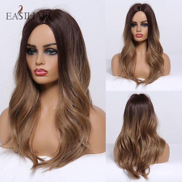 women medium length brown ombre wigs middle part wavy synthetic natural hair heat resistant cosplay wig1, Black
women medium length brown ombre wigs middle part wavy synthetic natural hair heat resistant cosplay wig1, Black
