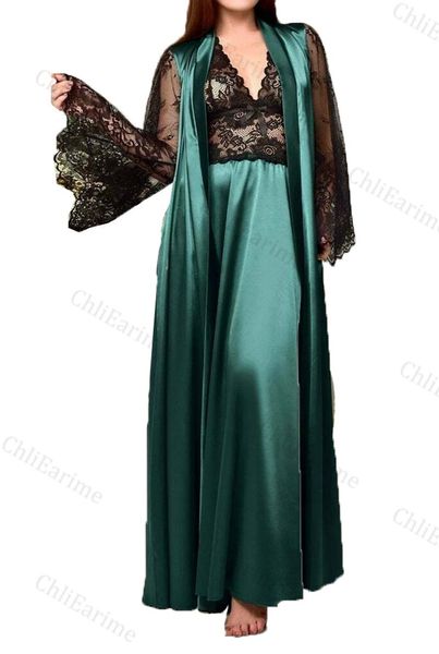casual dresses ladies wedding pajamas and home wear satin lace open back tulle v-neck robe 2 pieces, Black;gray
casual dresses ladies wedding pajamas and home wear satin lace open back tulle v-neck robe 2 pieces, Black;gray