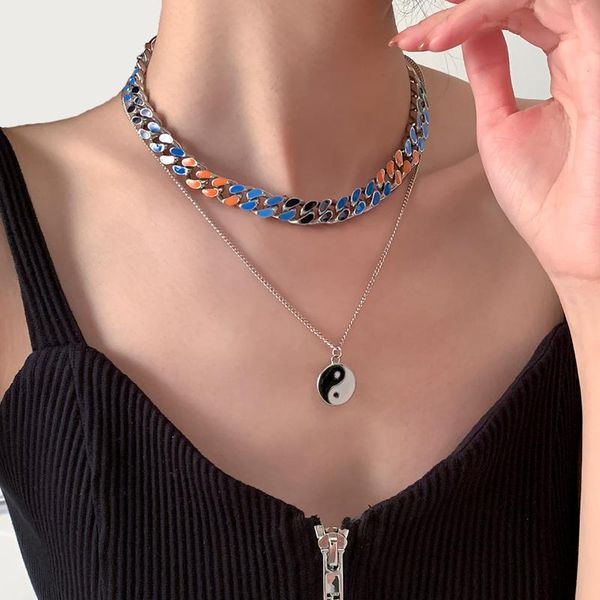 chains adjustable yin yang necklace tai chi chunky miami curb cuban chain choker necklaces multi layered jewelry, Silver
chains adjustable yin yang necklace tai chi chunky miami curb cuban chain choker necklaces multi layered jewelry, Silver