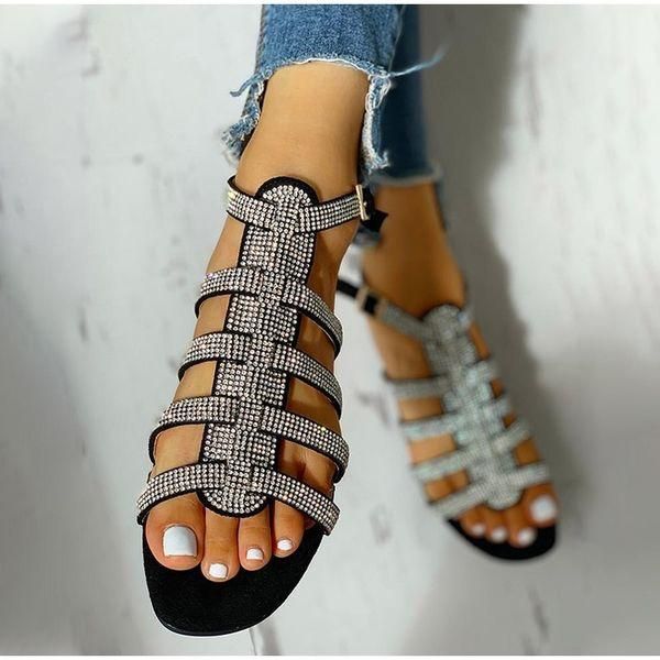 women sandals shoes rhinestones hollow out flat summer bottomed roman ladies, Black
women sandals shoes rhinestones hollow out flat summer bottomed roman ladies, Black