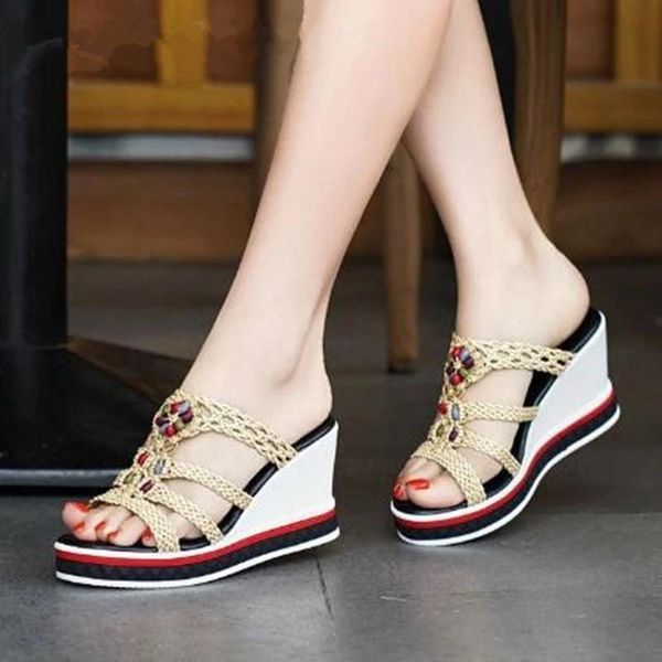 platform wedges slippers women weaving sandals 2021 flat non-slip female high heels heeled woman shoes casual summer slides, Black
platform wedges slippers women weaving sandals 2021 flat non-slip female high heels heeled woman shoes casual summer slides, Black