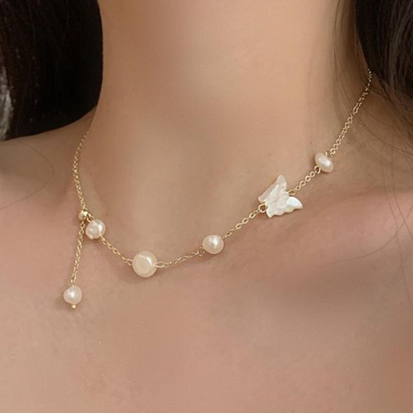 chains kpop fashion pearl necklace irregular 2 layer choker for women butterfly pendant girl party jewelry gift, Silver
chains kpop fashion pearl necklace irregular 2 layer choker for women butterfly pendant girl party jewelry gift, Silver