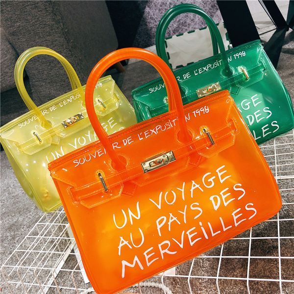 new translucent pvc jelly high temperature setting lock seal letter kelly one shoulder handbag
new translucent pvc jelly high temperature setting lock seal letter kelly one shoulder handbag