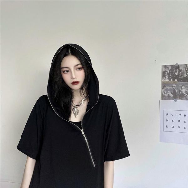 women's t-shirt summer short sleeve fashion zipper black gothic lady street hooded long t shirt outdoor sport loose harajuku basic top, White
women's t-shirt summer short sleeve fashion zipper black gothic lady street hooded long t shirt outdoor sport loose harajuku basic top, White