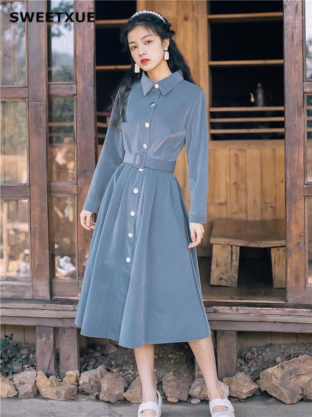 corduroy dress 2021 fashionable women's clothing retro lapel single breasted long sleeves elegant dresses lady casual, Black;gray
corduroy dress 2021 fashionable women's clothing retro lapel single breasted long sleeves elegant dresses lady casual, Black;gray