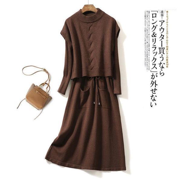women knit dress 2021 autumn winter long sleeve two piece sets elegant slim medium length dress+o-neck vest sweater pullover1, Black;gray
women knit dress 2021 autumn winter long sleeve two piece sets elegant slim medium length dress+o-neck vest sweater pullover1, Black;gray