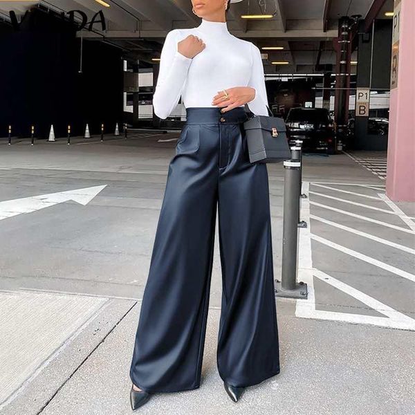 women long pants casual high waist button palazzo wide leg trousers pantalones plus size pu leather women's & capris, Black;white
women long pants casual high waist button palazzo wide leg trousers pantalones plus size pu leather women's & capris, Black;white