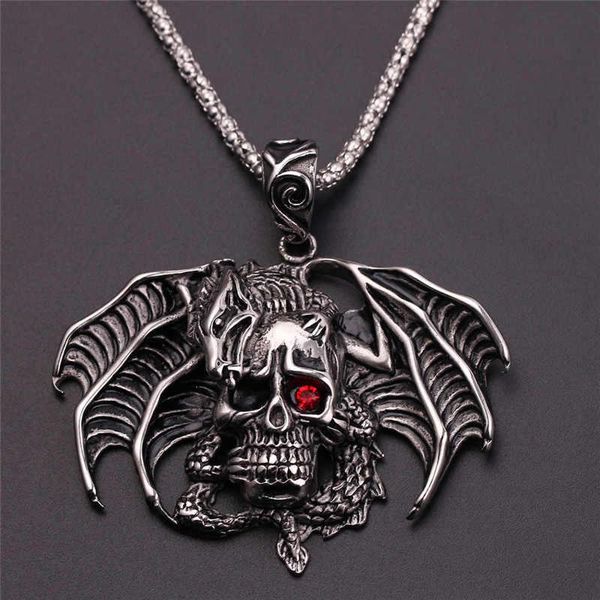 pendant necklaces gothic flying dragon skull goat head necklace punk style red crystal eye shape cool men's gifts, Silver
pendant necklaces gothic flying dragon skull goat head necklace punk style red crystal eye shape cool men's gifts, Silver