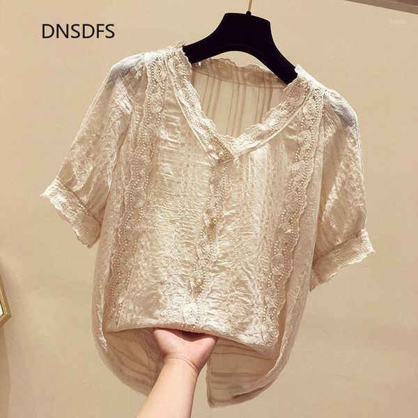 women's blouses & shirts sweet lace shirt women short-sleeve 2021 summer korean button up office casual v-neck chiffon blouse blusa muj, White
women's blouses & shirts sweet lace shirt women short-sleeve 2021 summer korean button up office casual v-neck chiffon blouse blusa muj, White
