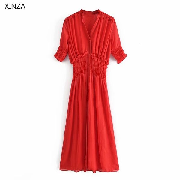 casual dresses women red chiffon summer short puff sleeve elastic waist vintage midi woman button up pleated party cpnr, Black;gray
casual dresses women red chiffon summer short puff sleeve elastic waist vintage midi woman button up pleated party cpnr, Black;gray