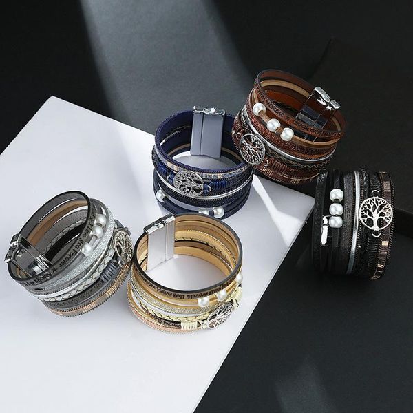 charm bracelets fashion bohemian leather jewelry multilayer vintage tree of life pearl hand-woven magnetic clasp bracelet for women gift, Golden;silver
charm bracelets fashion bohemian leather jewelry multilayer vintage tree of life pearl hand-woven magnetic clasp bracelet for women gift, Golden;silver