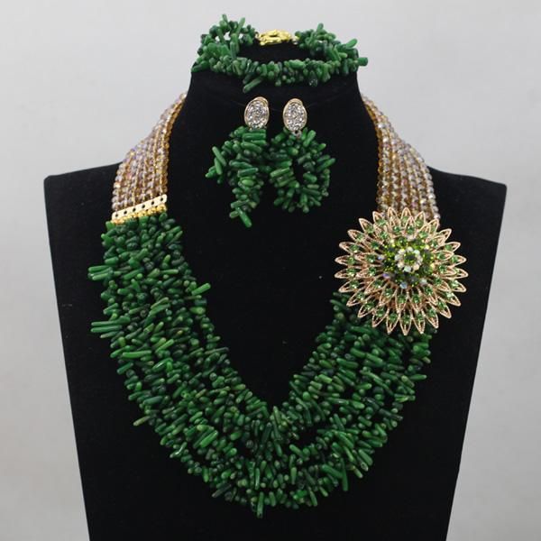 earrings & necklace green coral nigerian beads set gold crystal chunky women jewelry african party cnr676, Silver
earrings & necklace green coral nigerian beads set gold crystal chunky women jewelry african party cnr676, Silver