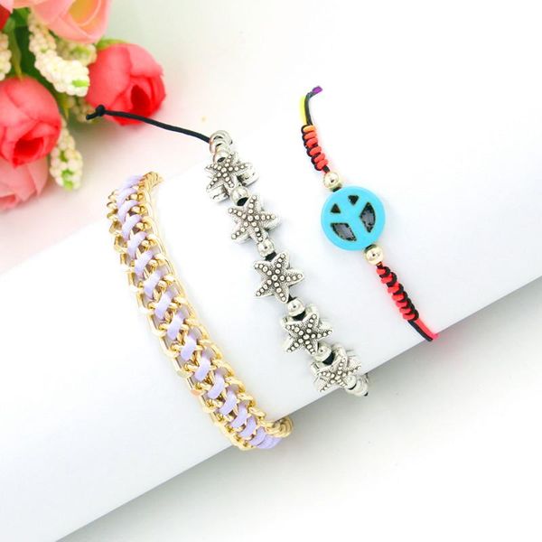 charm bracelets 3pcs /set fashion trendy weave wrap strand women starfish peace logo gold chain men bangles jewelry, Golden;silver
charm bracelets 3pcs /set fashion trendy weave wrap strand women starfish peace logo gold chain men bangles jewelry, Golden;silver
