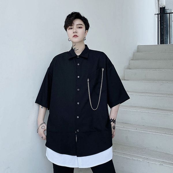 summer thin personality fake two contrast pieces short sleeve metal loose clothing chinese male shirt jok2, White;black
summer thin personality fake two contrast pieces short sleeve metal loose clothing chinese male shirt jok2, White;black