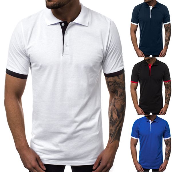 new plain color cuff stitching casual short sleeve mens polo shirt, White;black
new plain color cuff stitching casual short sleeve mens polo shirt, White;black