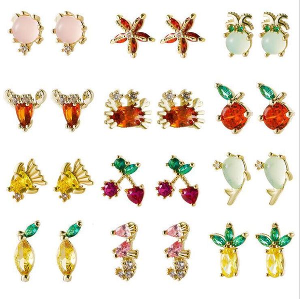 stud 2021 shiny side accessories crystal fruit earrings for ladies lovely cherry pineapple gift, Golden;silver 
stud 2021 shiny side accessories crystal fruit earrings for ladies lovely cherry pineapple gift, Golden;silver