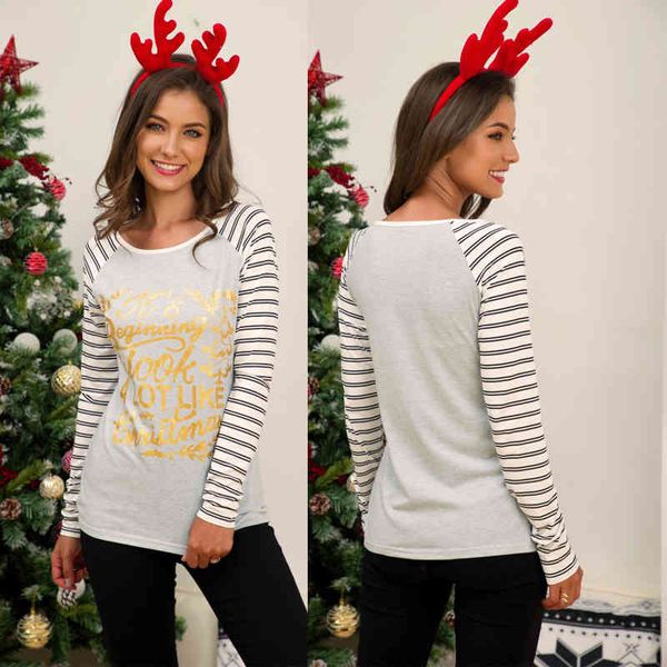 casual letter printed t-shirts women christmas tees autumn female o neck long sleeve stripe patchwork slim t-shirt 210507, White
casual letter printed t-shirts women christmas tees autumn female o neck long sleeve stripe patchwork slim t-shirt 210507, White