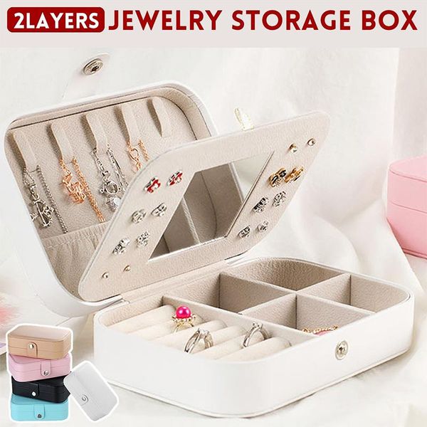 1pc portable jewelry storage box multi-function double layers earrings ring necklace organizer with mirror boxes & bins 
1pc portable jewelry storage box multi-function double layers earrings ring necklace organizer with mirror boxes & bins