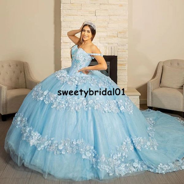 sky blue quinceanera dress with appliques lace ball gowns prom dresses off the shoulder lace-up sweet 16 party gowns, Blue;red
sky blue quinceanera dress with appliques lace ball gowns prom dresses off the shoulder lace-up sweet 16 party gowns, Blue;red