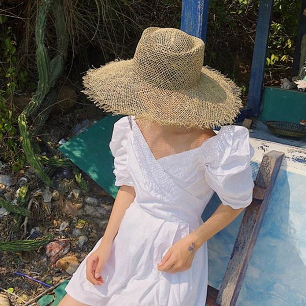 wide brim hats 2021 fashion hollow big sun hat for summer straw beach women cap, Blue;gray
wide brim hats 2021 fashion hollow big sun hat for summer straw beach women cap, Blue;gray