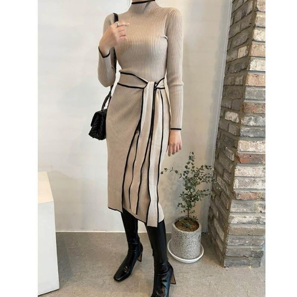 casual dresses one-piece patchwork slim woman dress vintage full sleeve knitted midi women autumn winter elegant sweater knit 2021, Black;gray
casual dresses one-piece patchwork slim woman dress vintage full sleeve knitted midi women autumn winter elegant sweater knit 2021, Black;gray
