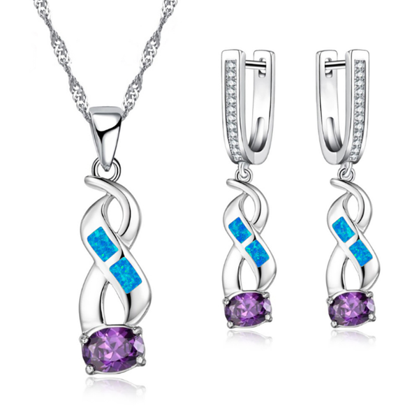 earrings & necklace fashion cross twisted accessories set for women imitation blue fire opal purple crystal pendant jewelry, Silver
earrings & necklace fashion cross twisted accessories set for women imitation blue fire opal purple crystal pendant jewelry, Silver