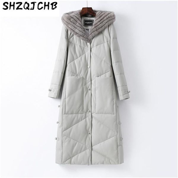 women's leather & faux shzq down jacket slim coat mink hair hooded korean 2021 winter, Black
women's leather & faux shzq down jacket slim coat mink hair hooded korean 2021 winter, Black