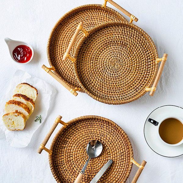 anti-scald handle wicker basket storage tray woven rattan hand-woven handicrafts round baskets
anti-scald handle wicker basket storage tray woven rattan hand-woven handicrafts round baskets