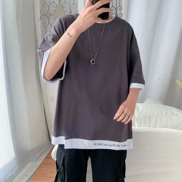 short-sleeved t-shirt men's five-sleeve fake two-piece clothes fashion fashion brand clothing style relaxed, White;black
short-sleeved t-shirt men's five-sleeve fake two-piece clothes fashion fashion brand clothing style relaxed, White;black