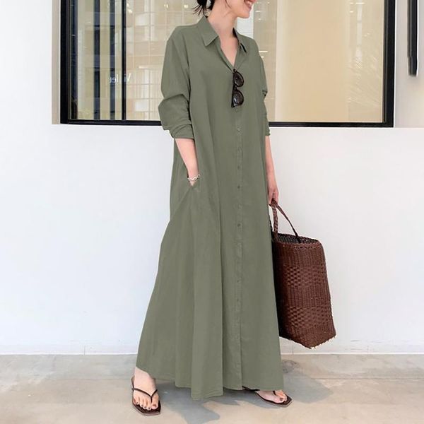 casual dresses long dress autumn women sleeve shirt pocket solid color button neck ankle loose vestido, Black;gray
casual dresses long dress autumn women sleeve shirt pocket solid color button neck ankle loose vestido, Black;gray