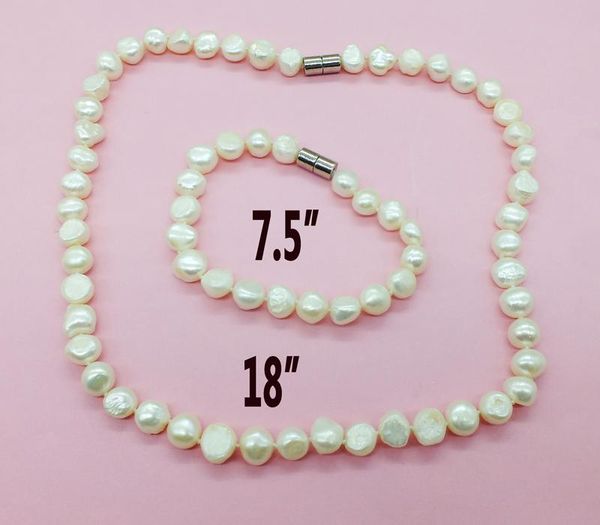 earrings & necklace 9mm natural pearl white freshwater baroque bracelet set ( suction powerful magnetic buckle ), Silver
earrings & necklace 9mm natural pearl white freshwater baroque bracelet set ( suction powerful magnetic buckle ), Silver