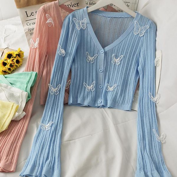 women's knits & tees summer knit thin sweaters cardigans crop women patched 3d butterflies casual short cardigan outwear for female, White
women's knits & tees summer knit thin sweaters cardigans crop women patched 3d butterflies casual short cardigan outwear for female, White